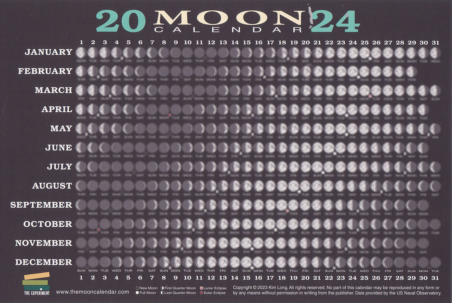 2024 Moon Card Calendar Wall