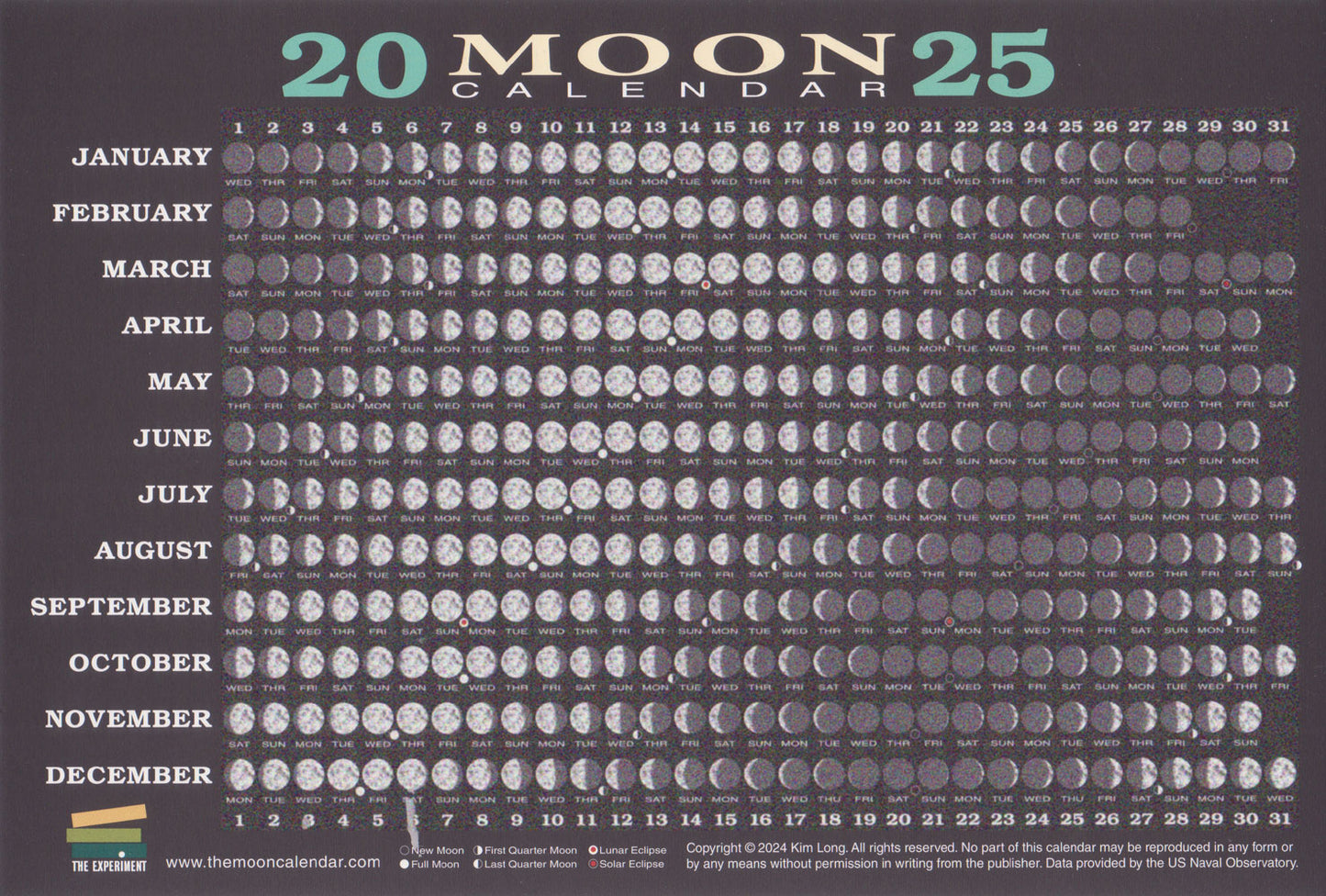 2025 Moon Card Calendar Wall